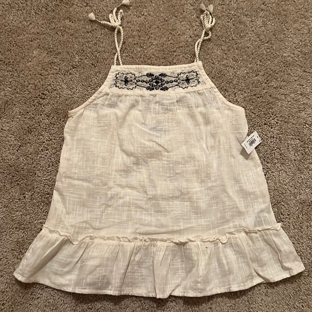 NEW Girl’s tank size large with spaghetti straps and embroidery